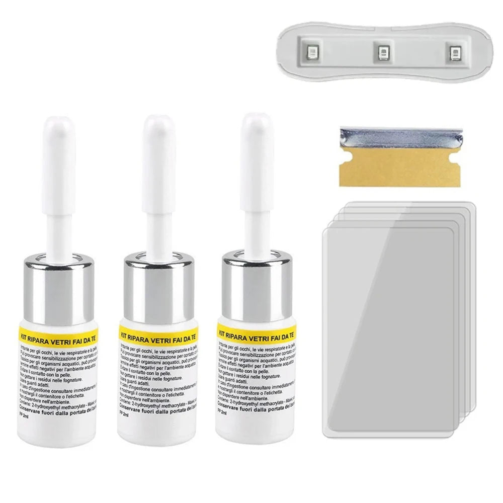 Car Windshield Cracked Repair Tool Auto Glass Nano Repair Fluid Window Windscreen Scratch Crack Restore Resin+blade+strips DIY