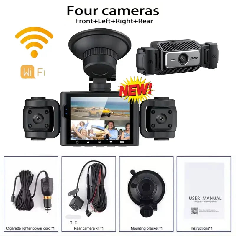 360° Car DashCam 3/4 Channels WIFI Video Recorder 1080P Car DVR 24H Parking Monitor Front With Rear View Night Vision Black Box