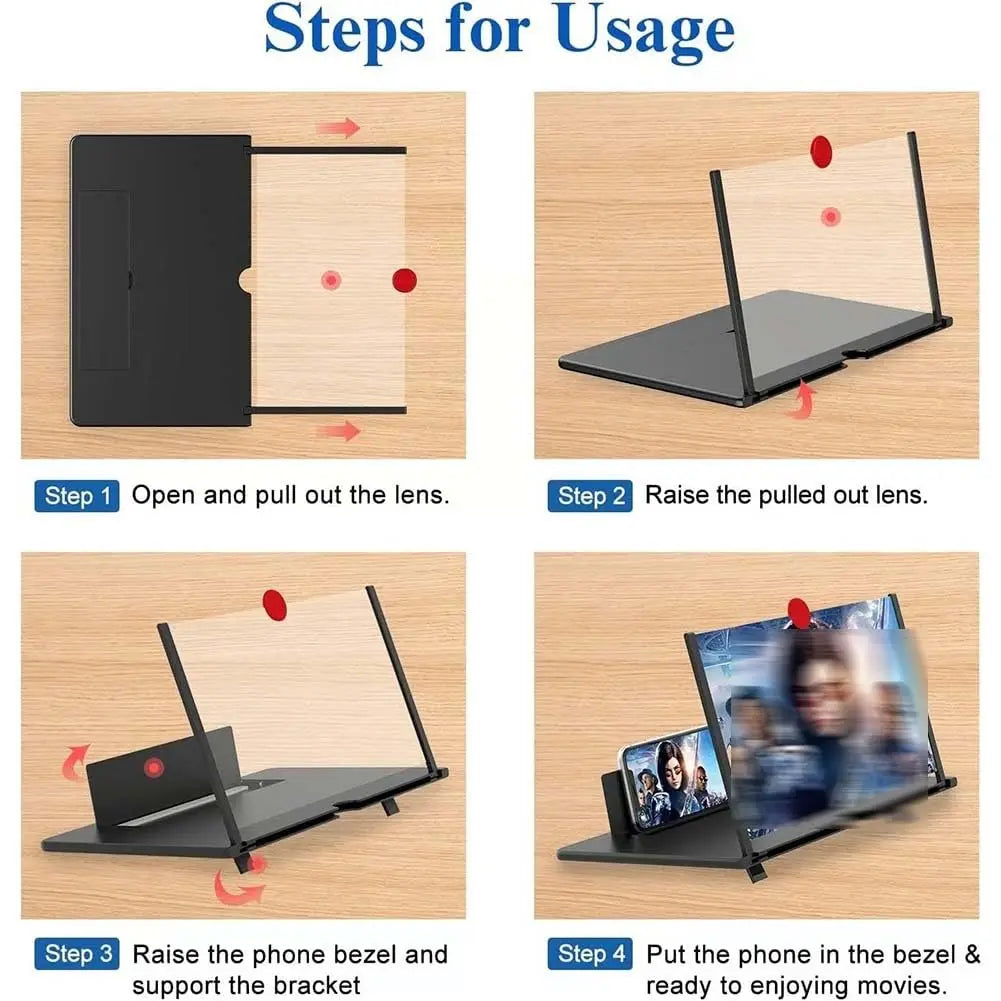 3D HD Phone Screen Amplifier Projector, Foldable Stand for Movies Videos Games, Compatible with All 10 Inch Smartphones