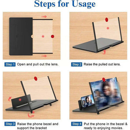 3D HD Phone Screen Amplifier Projector, Foldable Stand for Movies Videos Games, Compatible with All 10 Inch Smartphones