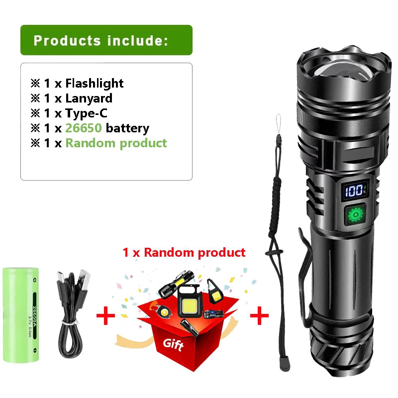 High Power LED Flashlight USB Rechargeable Powerful Strong Light Lantern Portable Tactical Pen Holder Torch For Outdoor Camping