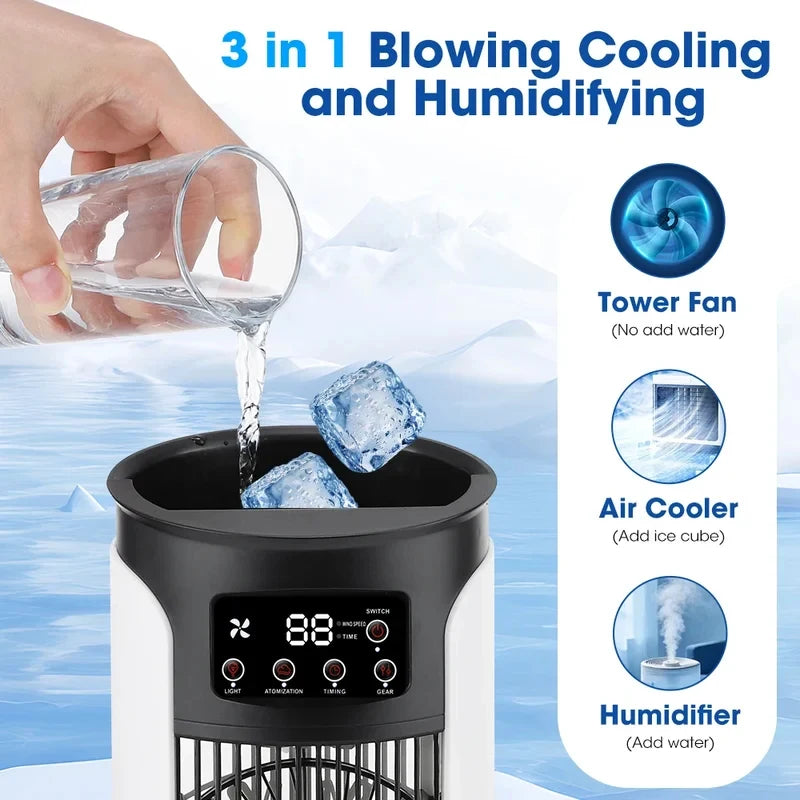 3-in-1 Portable Mini Air Cooler Fan, 6 Speed Cooling Fan with Humidifier & LED Night Light, Personal Desktop Air Conditioner