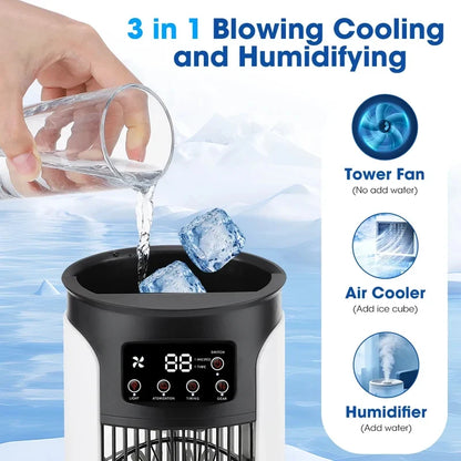 3-in-1 Portable Mini Air Cooler Fan, 6 Speed Cooling Fan with Humidifier & LED Night Light, Personal Desktop Air Conditioner
