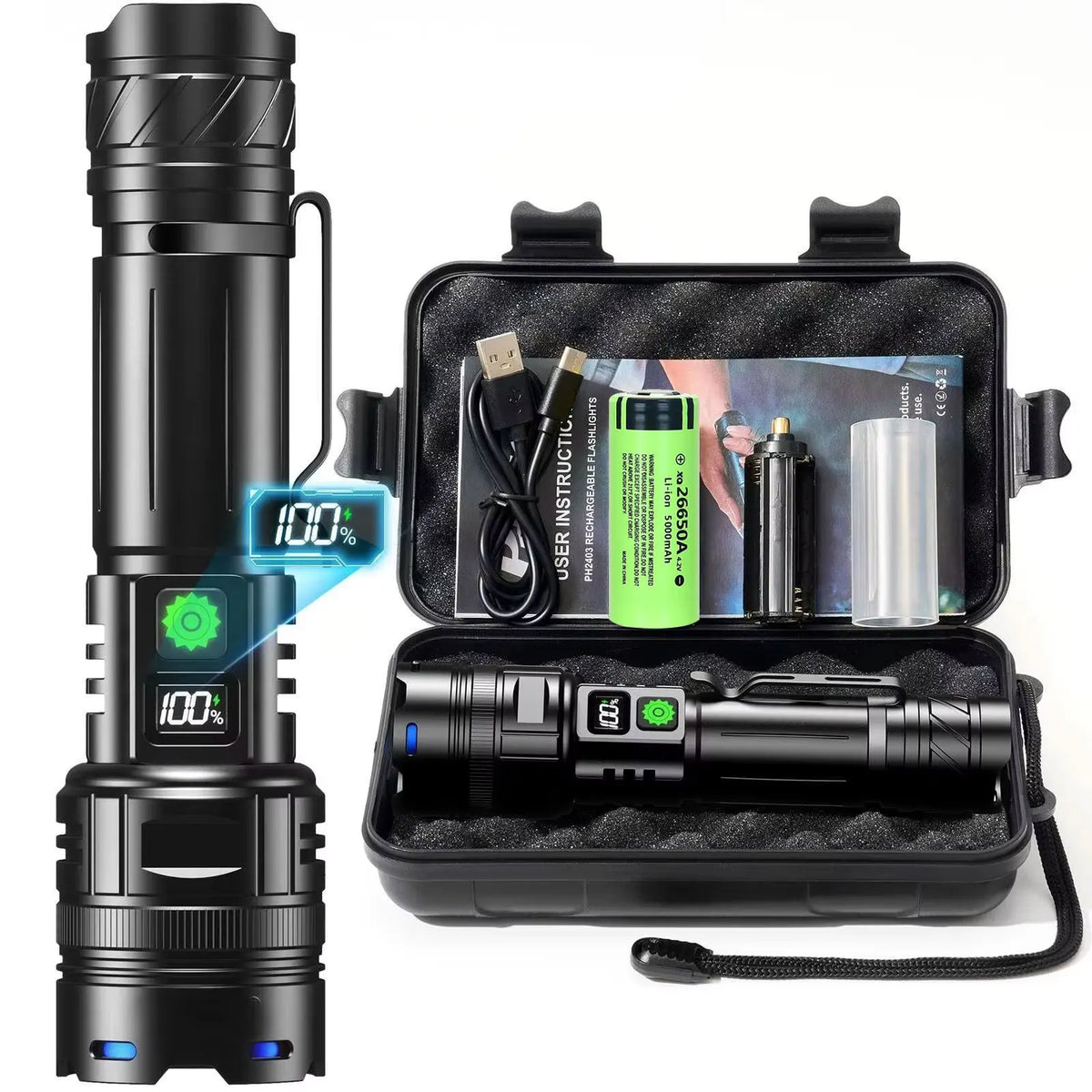 High Power LED Flashlight USB Rechargeable Powerful Strong Light Lantern Portable Tactical Pen Holder Torch For Outdoor Camping