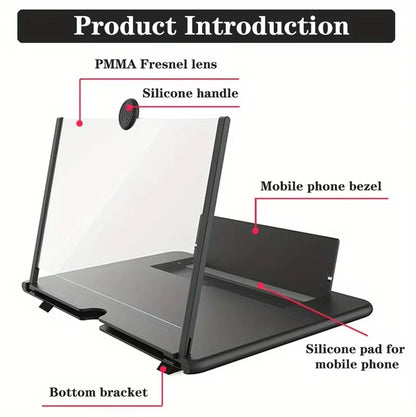 3D HD Phone Screen Amplifier Projector, Foldable Stand for Movies Videos Games, Compatible with All 10 Inch Smartphones