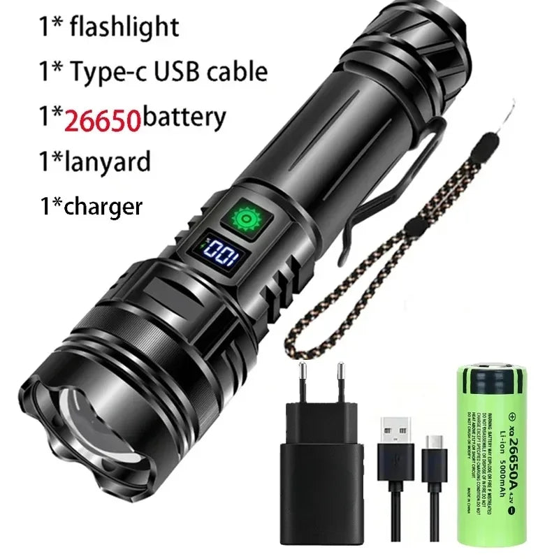 High Power LED Flashlight USB Rechargeable Powerful Strong Light Lantern Portable Tactical Pen Holder Torch For Outdoor Camping
