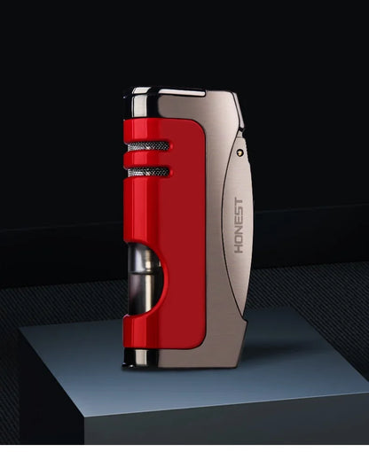 HONEST Windproof Jet Blue Flame Butane Gas Torch Lighter Visual Oil Bin With Cigar Cutter Portable Cigar Lighters Smoking Gadget