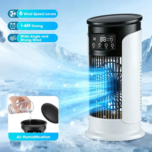 3-in-1 Portable Mini Air Cooler Fan, 6 Speed Cooling Fan with Humidifier & LED Night Light, Personal Desktop Air Conditioner