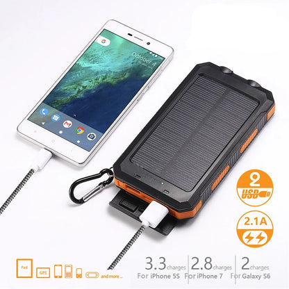 200000mAh Solar Power Bank Waterproof Portable Solar Panel Powerbank External Battery Charger Powerbank with LED Camping Light
