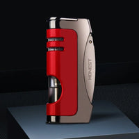 HONEST Windproof Jet Blue Flame Butane Gas Torch Lighter Visual Oil Bin With Cigar Cutter Portable Cigar Lighters Smoking Gadget