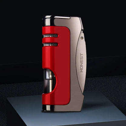 HONEST Windproof Jet Blue Flame Butane Gas Torch Lighter Visual Oil Bin With Cigar Cutter Portable Cigar Lighters Smoking Gadget