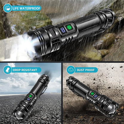 High Power LED Flashlight USB Rechargeable Powerful Strong Light Lantern Portable Tactical Pen Holder Torch For Outdoor Camping
