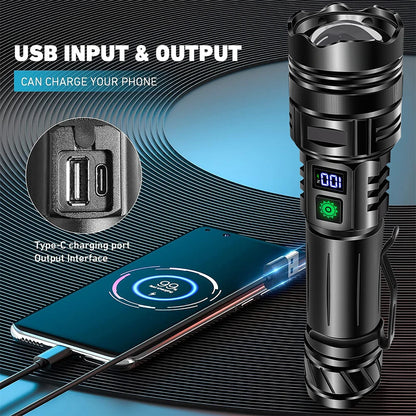 High Power LED Flashlight USB Rechargeable Powerful Strong Light Lantern Portable Tactical Pen Holder Torch For Outdoor Camping