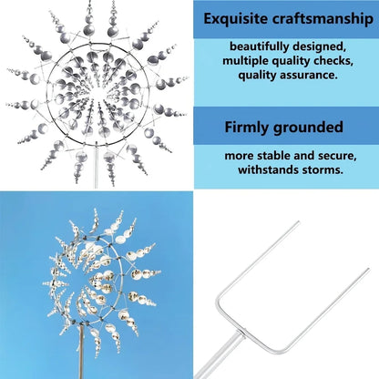 1 Solar Powered Iron Wind Sculpture, 3D Powered Windmill, No Need for Electricity, Outdoor Garden and Courtyard Art