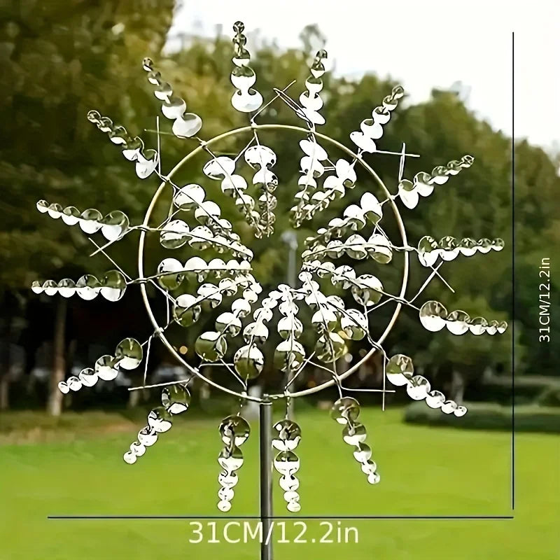 1 Solar Powered Iron Wind Sculpture, 3D Powered Windmill, No Need for Electricity, Outdoor Garden and Courtyard Art