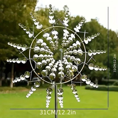 1 Solar Powered Iron Wind Sculpture, 3D Powered Windmill, No Need for Electricity, Outdoor Garden and Courtyard Art