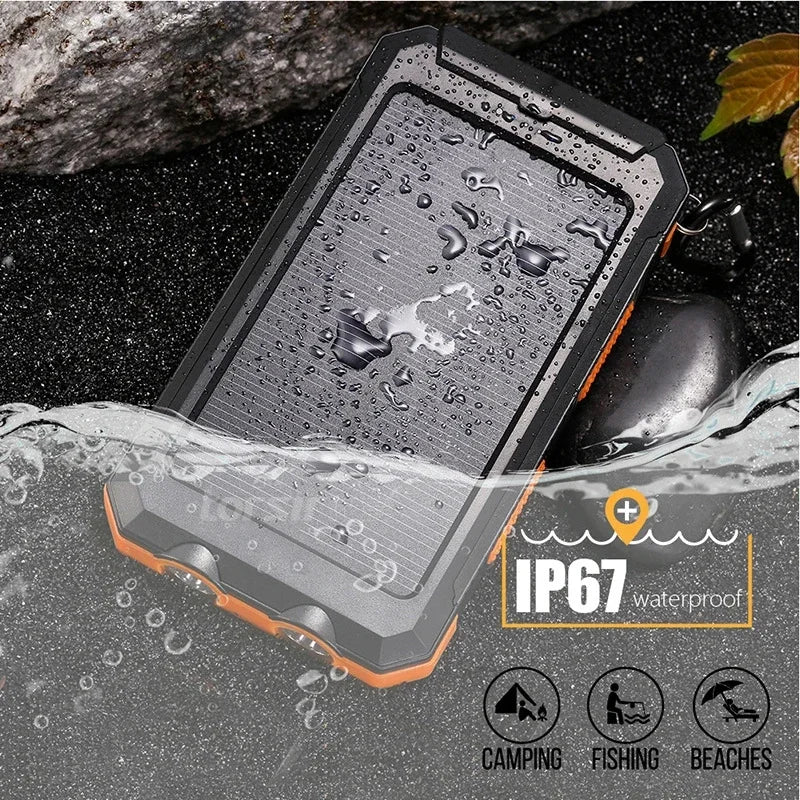 200000mAh Solar Power Bank Waterproof Portable Solar Panel Powerbank External Battery Charger Powerbank with LED Camping Light