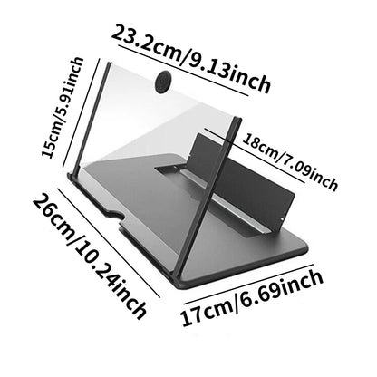 3D HD Phone Screen Amplifier Projector, Foldable Stand for Movies Videos Games, Compatible with All 10 Inch Smartphones