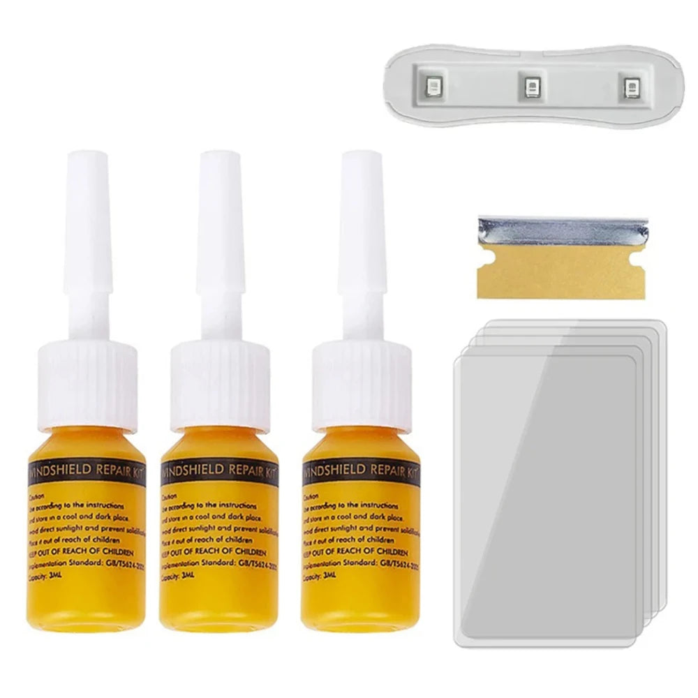 Car Windshield Cracked Repair Tool Auto Glass Nano Repair Fluid Window Windscreen Scratch Crack Restore Resin+blade+strips DIY