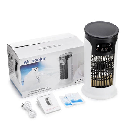 3-in-1 Portable Mini Air Cooler Fan, 6 Speed Cooling Fan with Humidifier & LED Night Light, Personal Desktop Air Conditioner