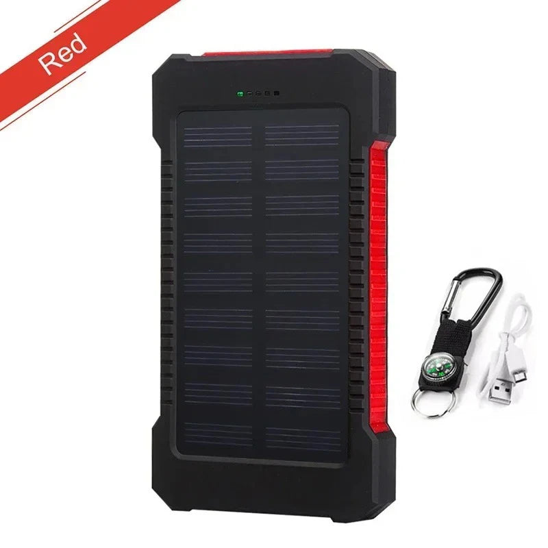 200000mAh Solar Power Bank Waterproof Portable Solar Panel Powerbank External Battery Charger Powerbank with LED Camping Light
