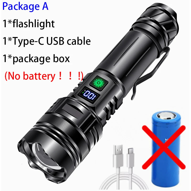 High Power LED Flashlight USB Rechargeable Powerful Strong Light Lantern Portable Tactical Pen Holder Torch For Outdoor Camping