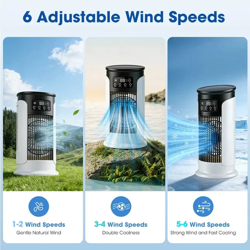 3-in-1 Portable Mini Air Cooler Fan, 6 Speed Cooling Fan with Humidifier & LED Night Light, Personal Desktop Air Conditioner