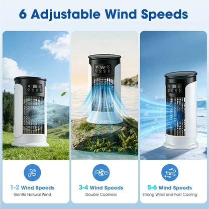3-in-1 Portable Mini Air Cooler Fan, 6 Speed Cooling Fan with Humidifier & LED Night Light, Personal Desktop Air Conditioner