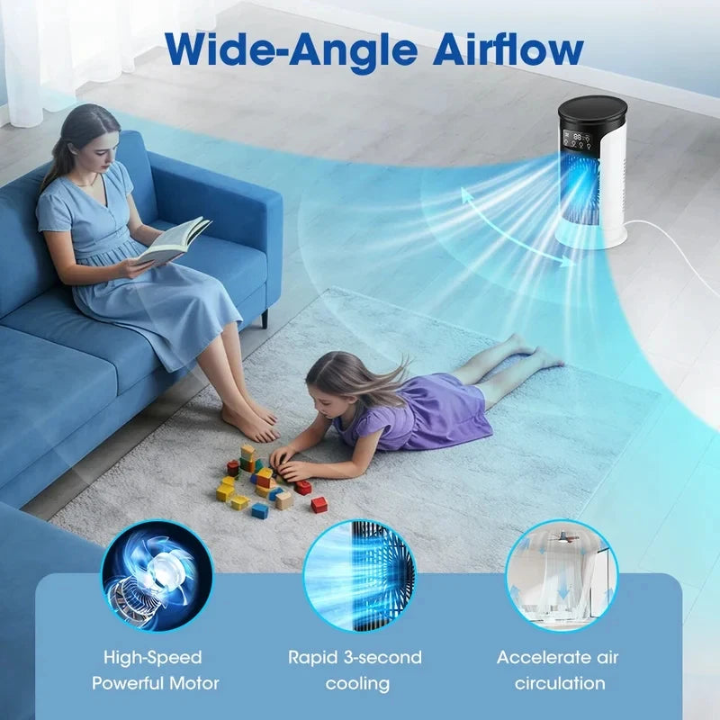 3-in-1 Portable Mini Air Cooler Fan, 6 Speed Cooling Fan with Humidifier & LED Night Light, Personal Desktop Air Conditioner