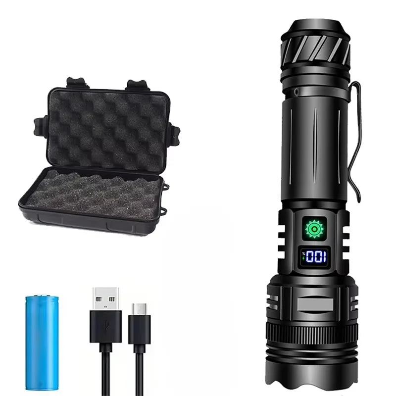 High Power LED Flashlight USB Rechargeable Powerful Strong Light Lantern Portable Tactical Pen Holder Torch For Outdoor Camping