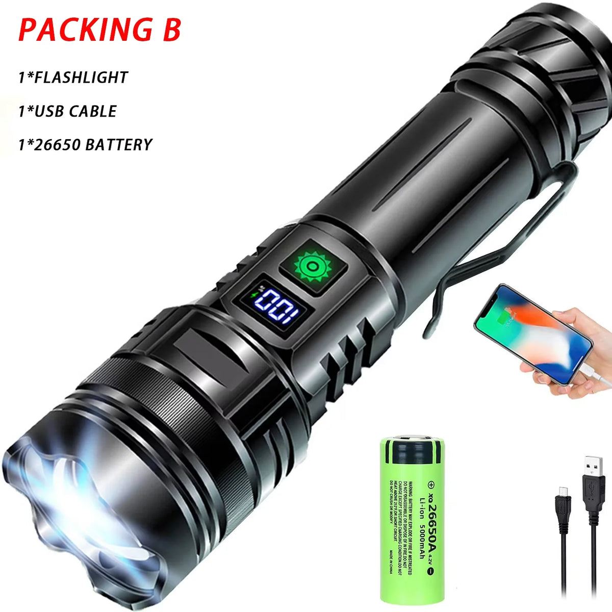 High Power LED Flashlight USB Rechargeable Powerful Strong Light Lantern Portable Tactical Pen Holder Torch For Outdoor Camping
