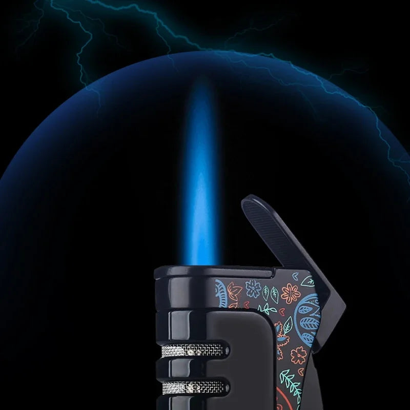 HONEST Windproof Jet Blue Flame Butane Gas Torch Lighter Visual Oil Bin With Cigar Cutter Portable Cigar Lighters Smoking Gadget
