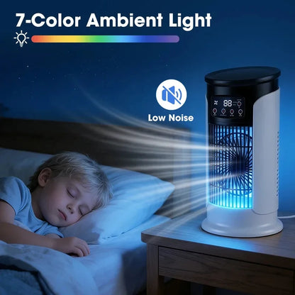 3-in-1 Portable Mini Air Cooler Fan, 6 Speed Cooling Fan with Humidifier & LED Night Light, Personal Desktop Air Conditioner
