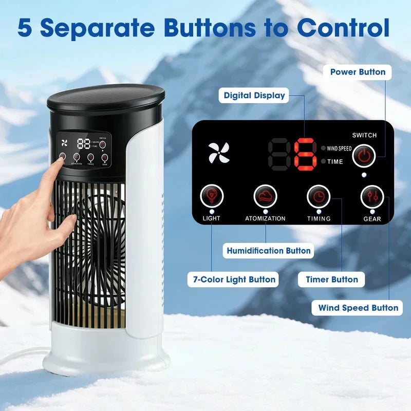 3-in-1 Portable Mini Air Cooler Fan, 6 Speed Cooling Fan with Humidifier & LED Night Light, Personal Desktop Air Conditioner