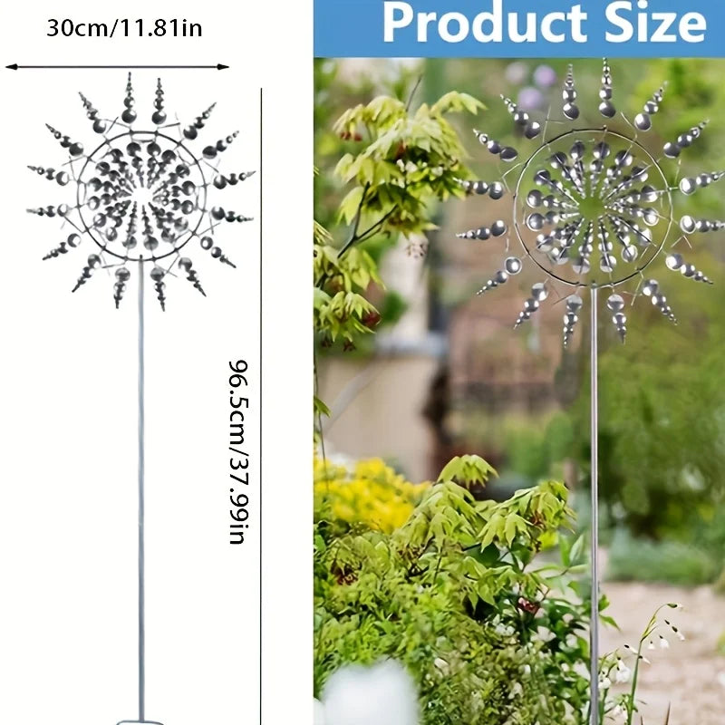 1 Solar Powered Iron Wind Sculpture, 3D Powered Windmill, No Need for Electricity, Outdoor Garden and Courtyard Art