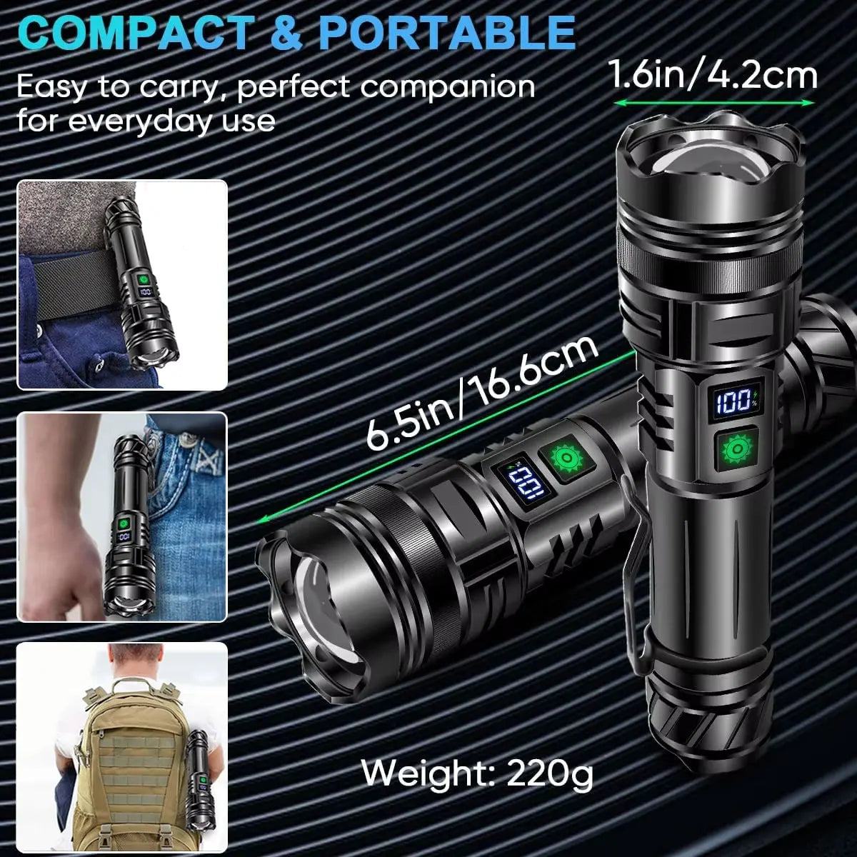 High Power LED Flashlight USB Rechargeable Powerful Strong Light Lantern Portable Tactical Pen Holder Torch For Outdoor Camping