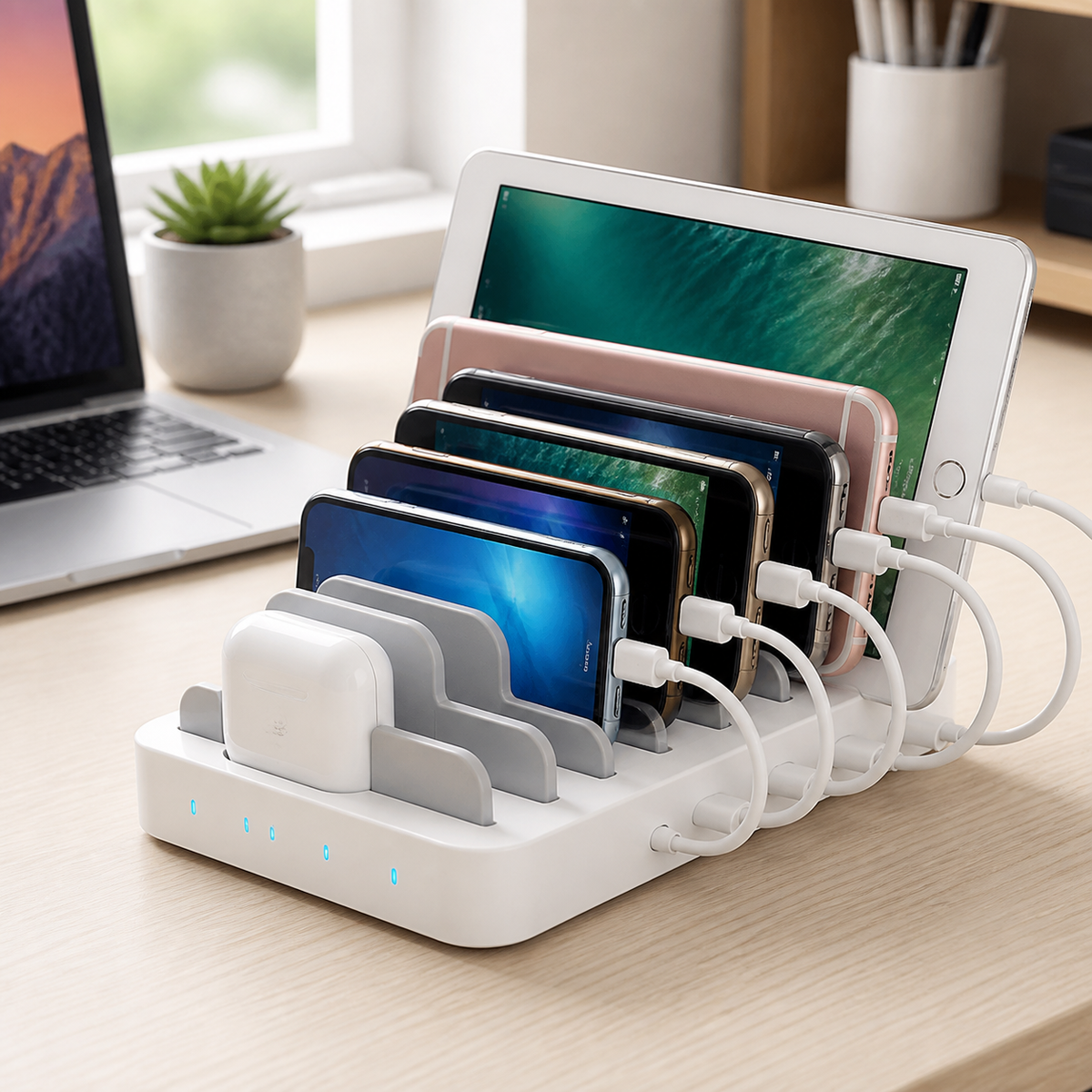 SooPii six port USB charging station action shot